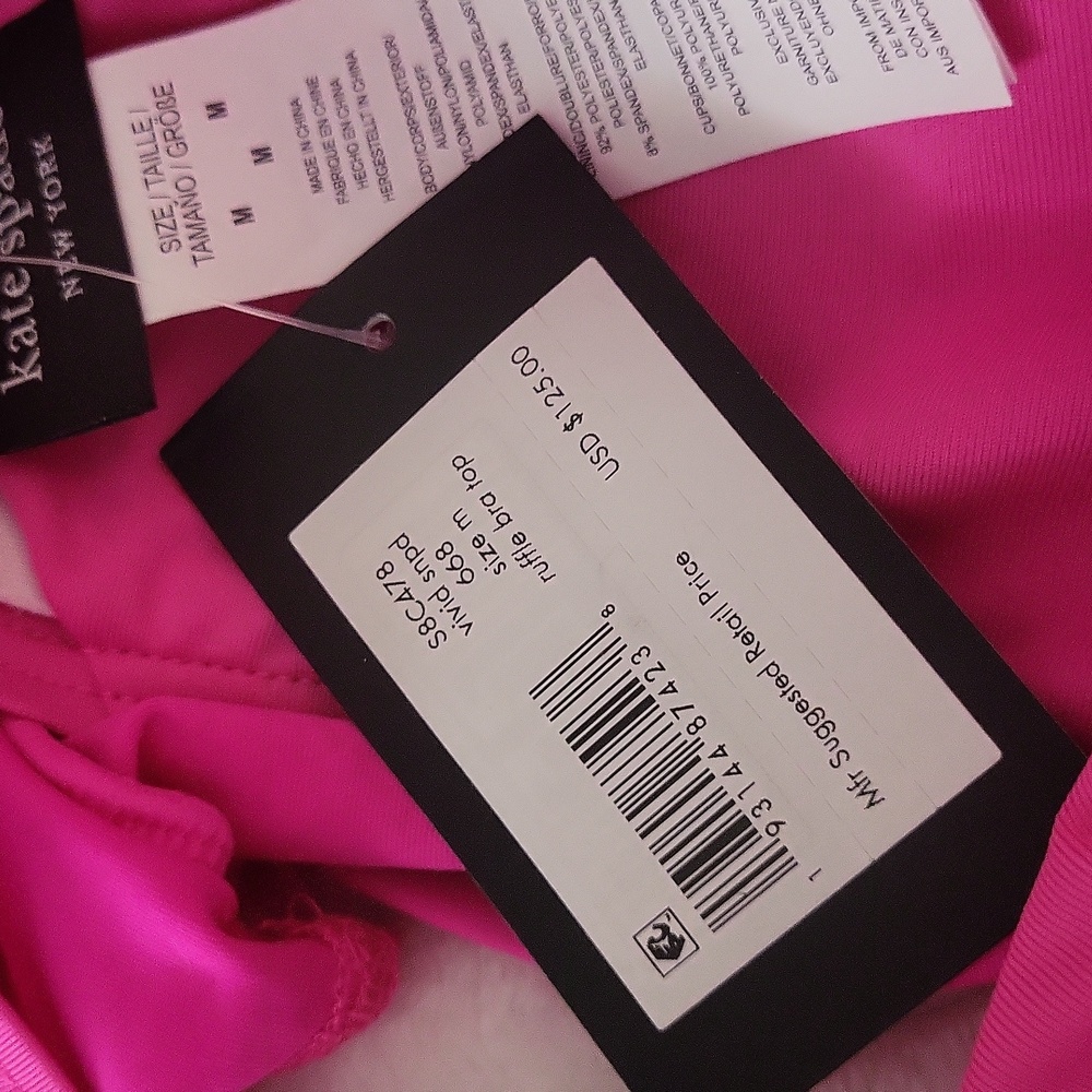 Kate Spade New York fuchsia pink ruffle bikini top and high-waisted bottom set - Picture 5 of 8